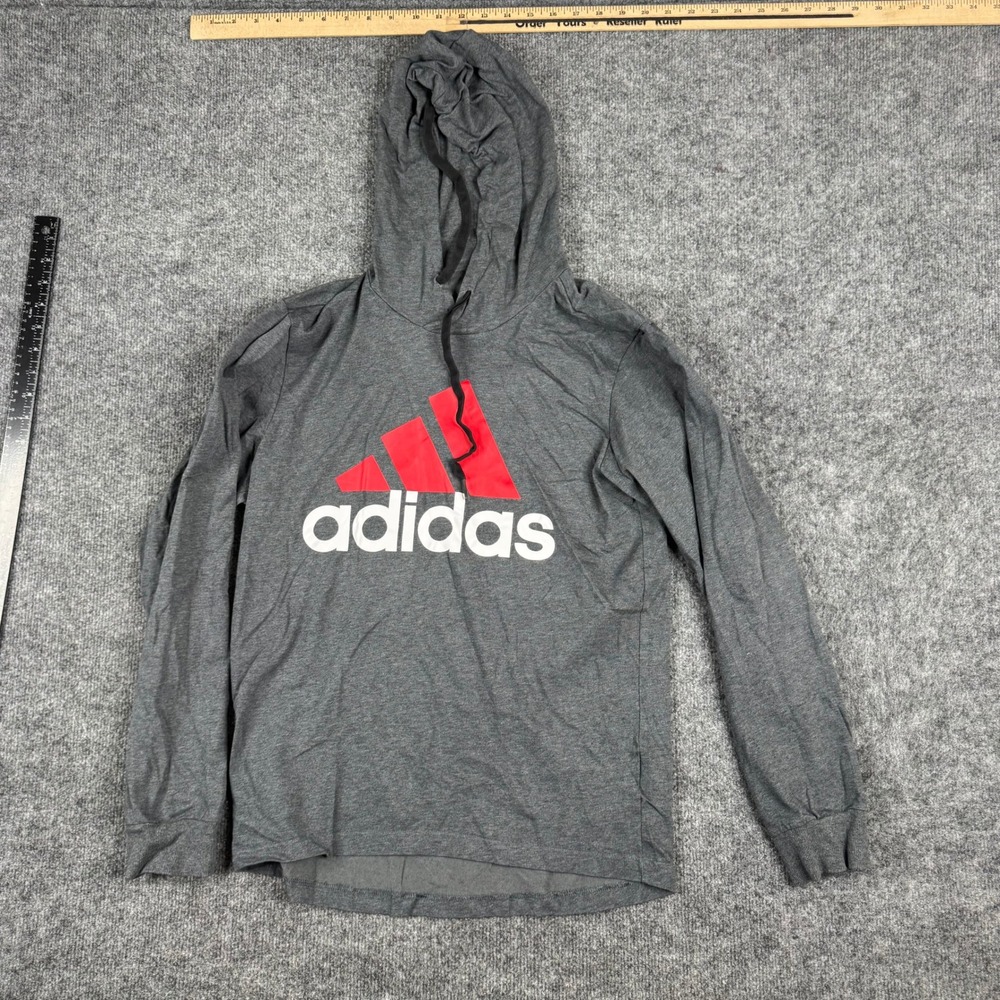 Adidas Hoodie Mens Size S Grey Graphic Logo Lightweight Long Sleeve Athletic